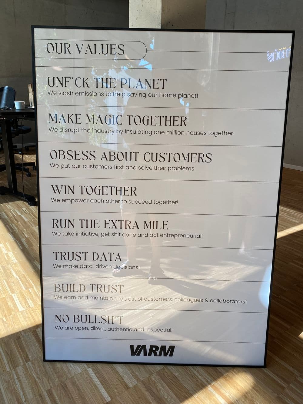 Das Werteposter im VARM Büro in Berlin Kreuzberg
